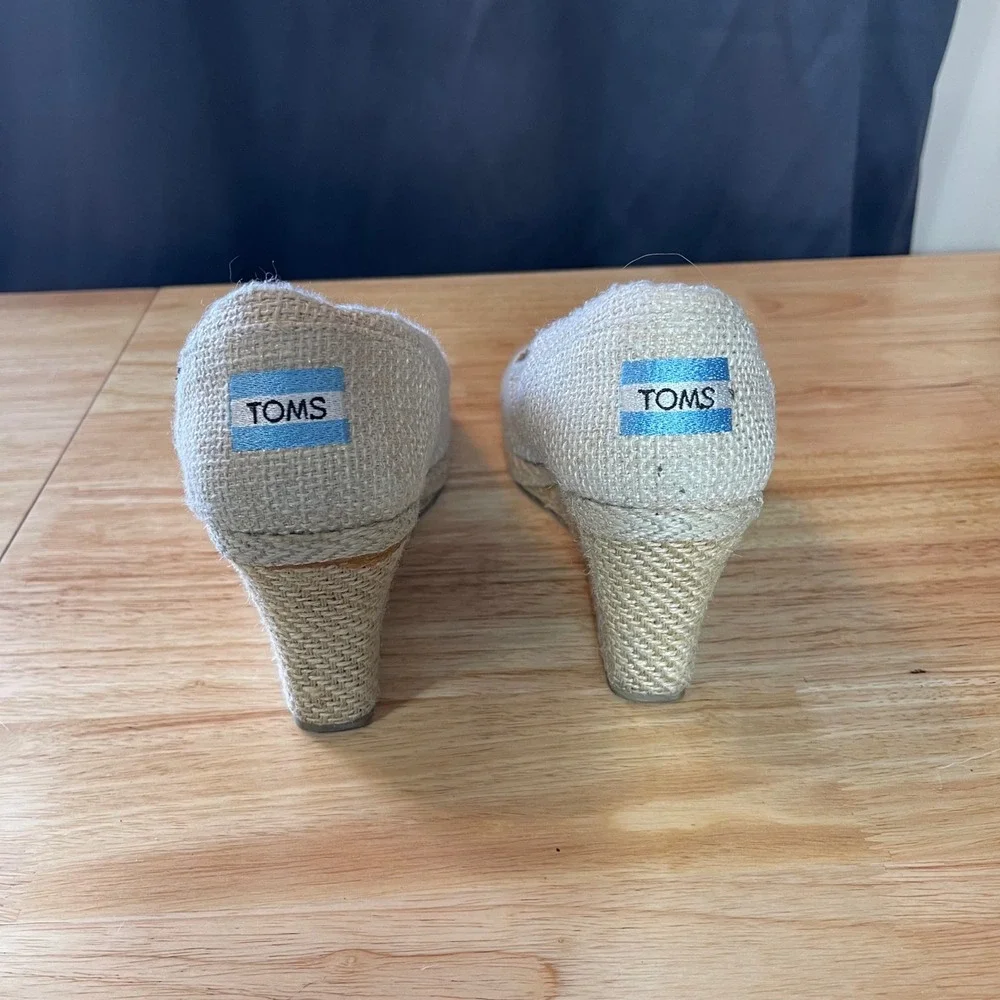 TOMS Womens Natural Burlap Peep Toe Espadrille Wedge Sandals Beige Size 11